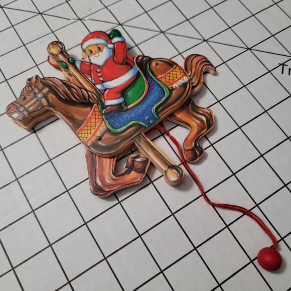 Vintage Carousel Horse with Santa, Germany, Wooden Pull String Jumping Toy #4‎ - Picture 3 of 5